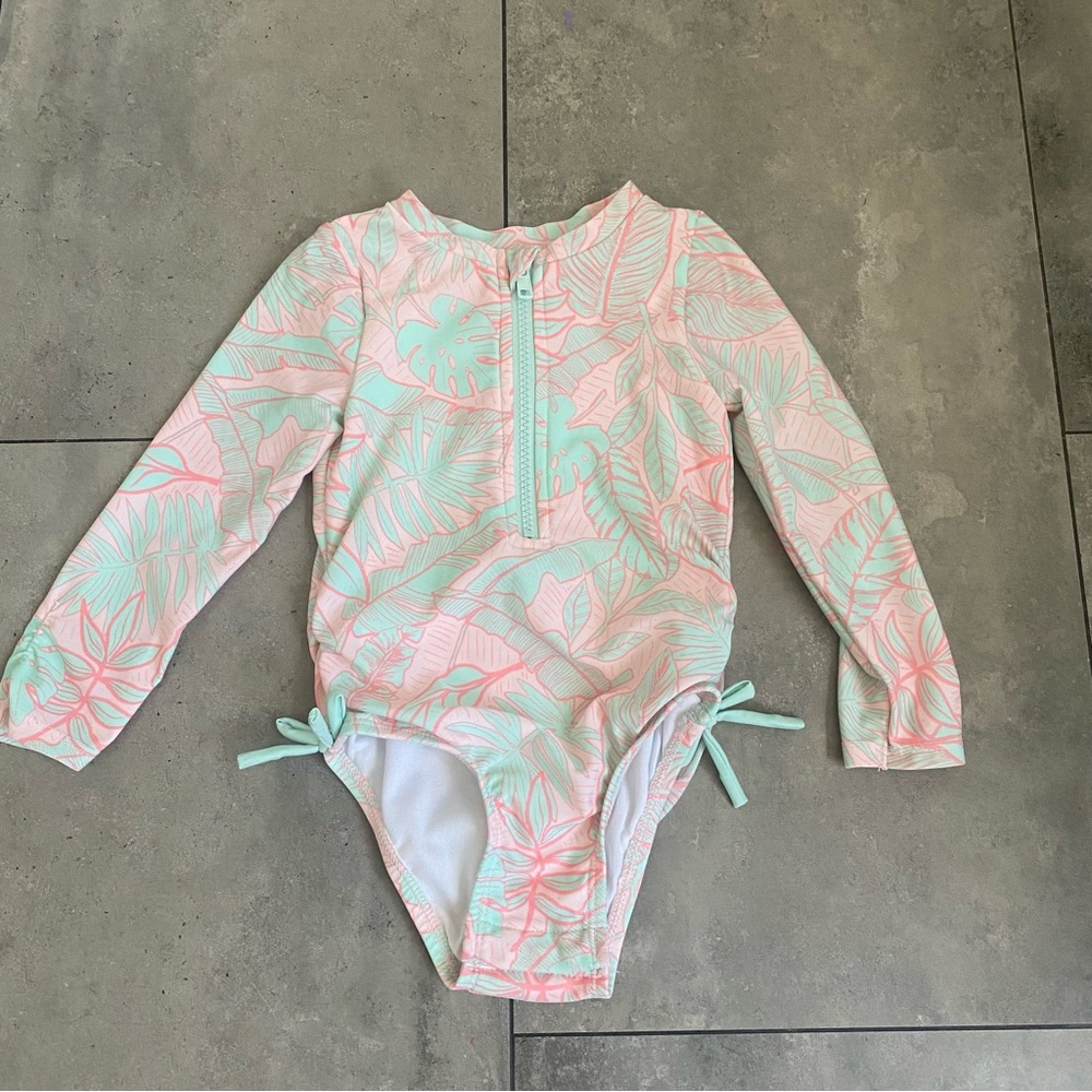 NWOT Cat & Jack toddler one piece swim palm print pink green 2T